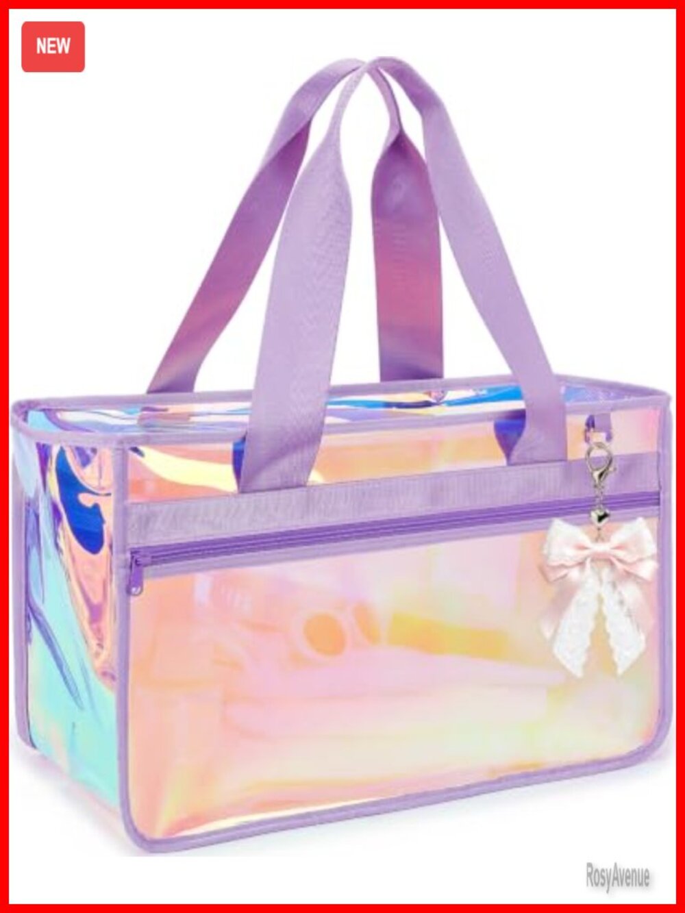 Iridescent Clear Jelly Tote Waterproof Beach Bag Large Zip Top Summer Travel